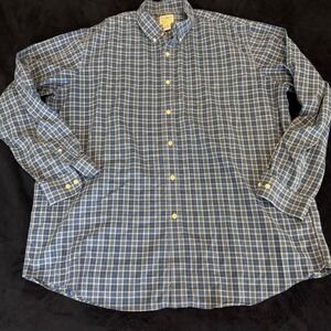 LL Bean Mens XL Traditional Fit Plaid Button Down Shirt Blue White 100% Cotton